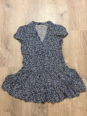 Francesca's Collections Navy Blue Floral Ruffle Hem Casual Dress
